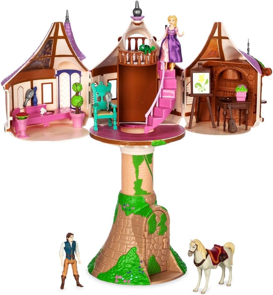 Disney Store Action Toys Rapunzel Tower Playset - 19-Piece Tangled Play Set with Rapunzel, Flynn & More Princess Toys- Includes Tower Apartment, Sculpted Figures & Art Accessories