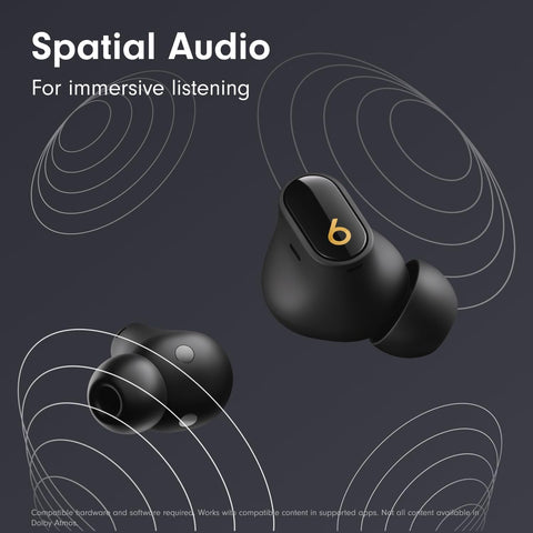 Beats Studio Buds + | True Wireless Noise Cancelling Earbuds, Enhanced Apple & Android Compatibility, Built-in Microphone, Sweat Resistant Bluetooth Headphones, Spatial Audio - Black/Gold