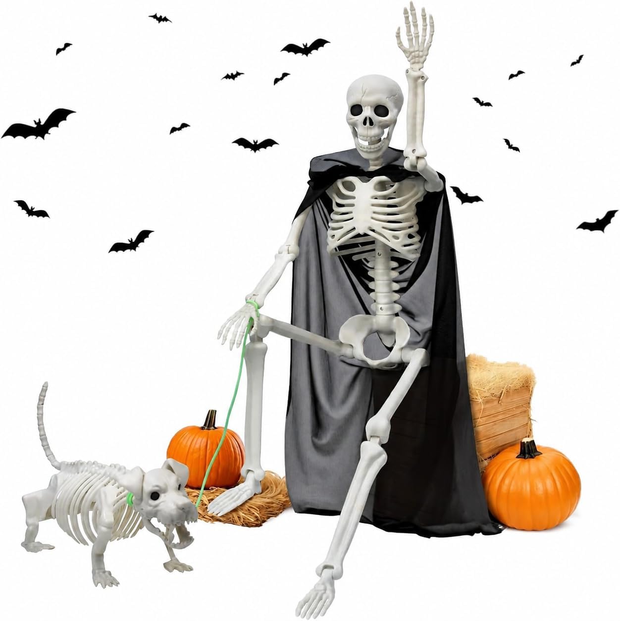 Halloween Decorations Outdoor 36 Inch Realistic Posable Skeleton With Dog