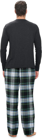 Ashford & Brooks Mens Flannel Pajamas Set, Jersey Cotton Long Sleeve Top & Plaid Pants Flannel Pjs Sets
