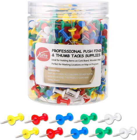 Push Pins 600 Count, Standard Multicolored Thumb Tacks Steel Point and Colors Plastic Head