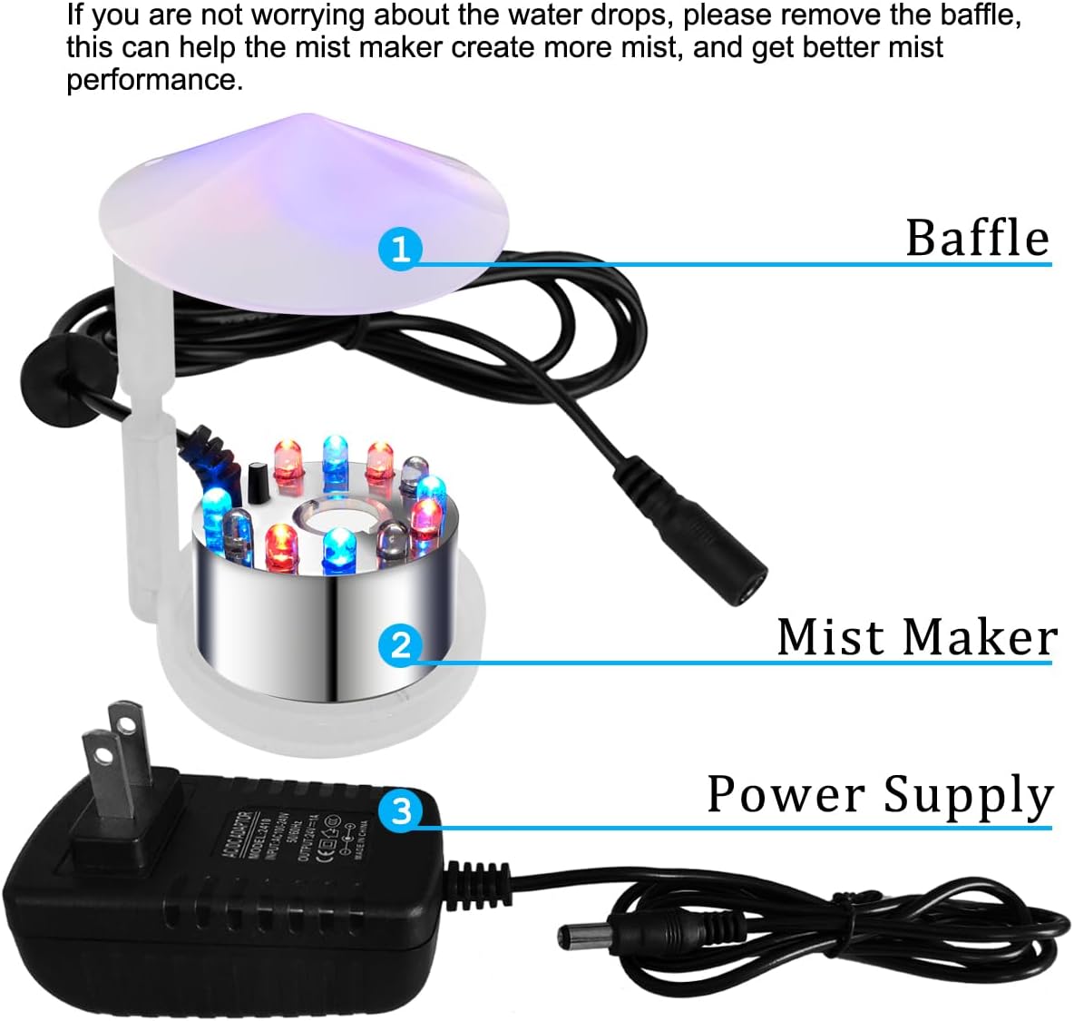 PULACO Mist Maker, 12 LED Mister Fogger Water Fountain Pond Fog Machine Atomizer Air Humidifier, Indoor Fountain Mister Foggers Perfect for Halloween