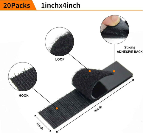20Pack Hook Loop Tape Heavy Duty, 1x4inch Double Sided Fastener Mounting Strips Reusable Strong Adhesive Interlocking Mounting Tape for Fabric Home Carpet Rug Poster