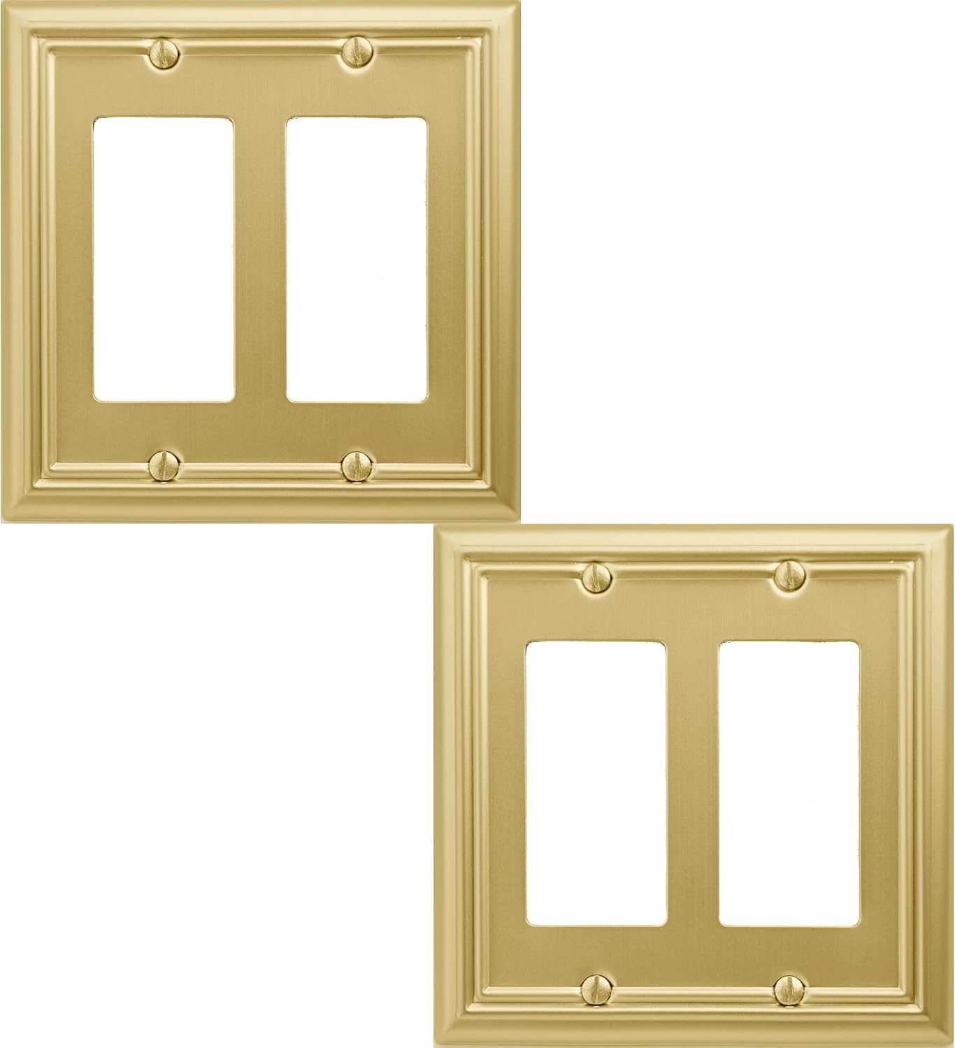 OKAWYC Double Decorator Light Switch Cover Adler Metal Wall Plate, 2-Pack Brushed Brass 2 Gang Double Rocker, for Receptacle Dimmer Switch GFCI Outlet Decorative Wallplate, Durable