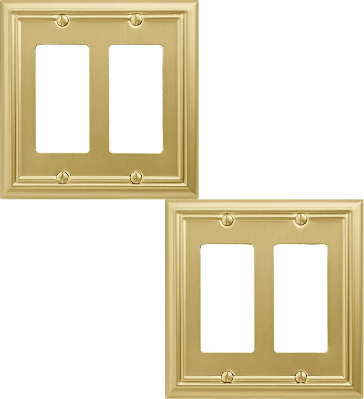 OKAWYC Double Decorator Light Switch Cover Adler Metal Wall Plate, 2-Pack Brushed Brass 2 Gang Double Rocker, for Receptacle Dimmer Switch GFCI Outlet Decorative Wallplate, Durable