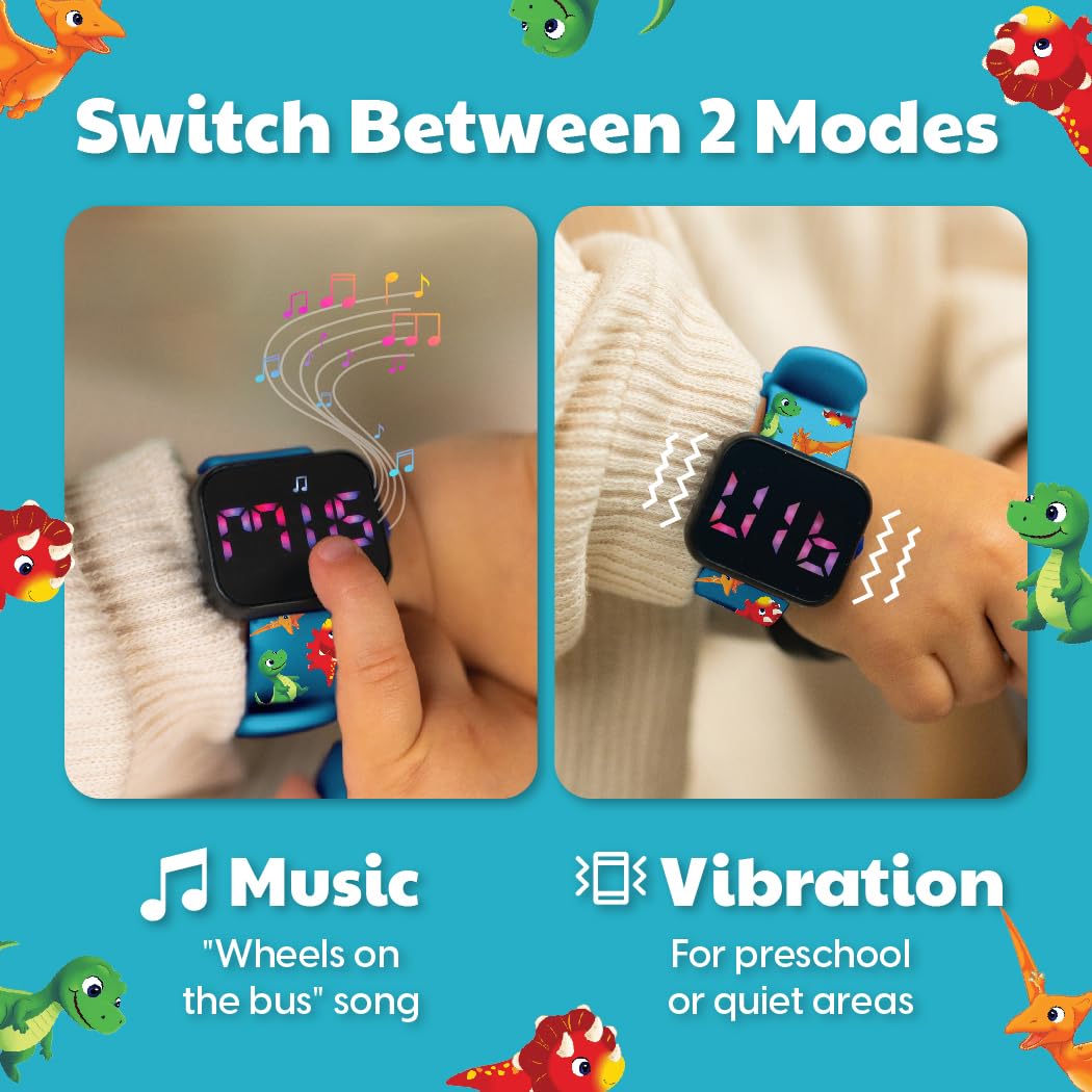 Potty Training Watch for Kids V2 – A Water Resistant Toilet Reminder Device for Boys & Girls to Train Your Toddler with Fun/Musical & Vibration Interval Reminder with Potty Training eBook (Dino)