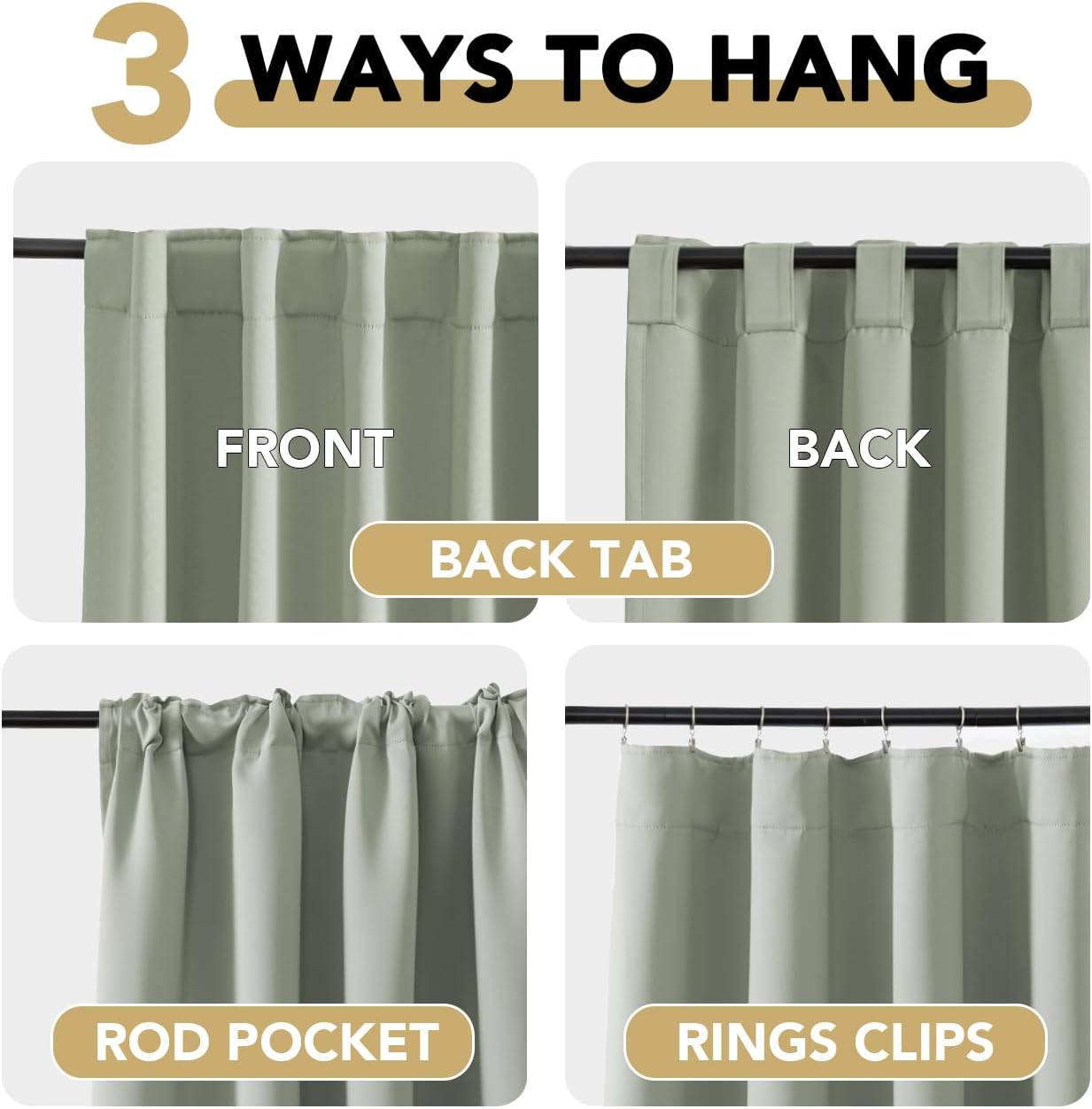 H.VERSAILTEX Blackout Curtains Thermal Insulated Window Treatment Panels Room Darkening Blackout Drapes for Living Room Back Tab/Rod Pocket Bedroom Draperies, 52 x 63 Inch, Light Sage, 2 Panels