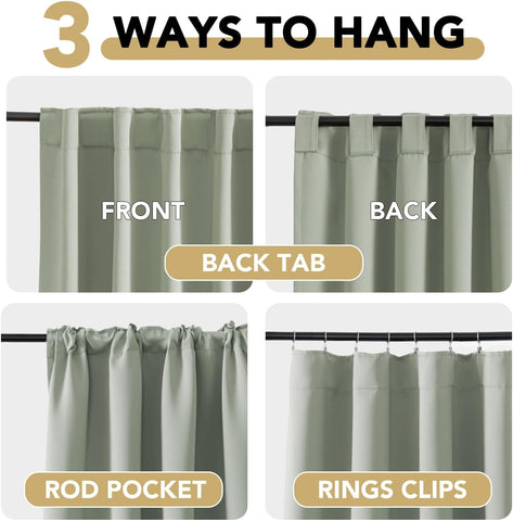 H.VERSAILTEX Blackout Curtains Thermal Insulated Window Treatment Panels Room Darkening Blackout Drapes for Living Room Back Tab/Rod Pocket Bedroom Draperies, 52 x 63 Inch, Light Sage, 2 Panels