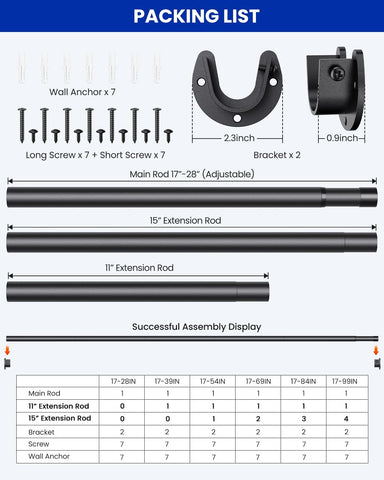 Supforce Closet Rod Heavy Duty, 17-28in Stepless Adjuatable Closet Pole