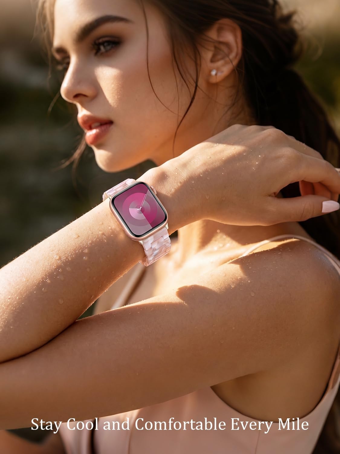 V-MORO Resin Bands Compatible with Apple Watch Band,Floral Pink-Starlight