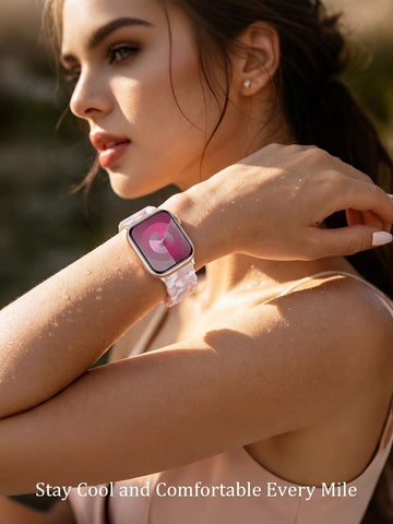 V-MORO Resin Bands Compatible with Apple Watch Band,Floral Pink-Starlight