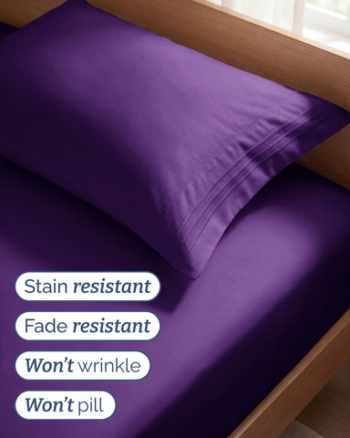 Twin Size 3 Piece Sheet Set - Comfy Breathable & Cooling Sheets - Purple