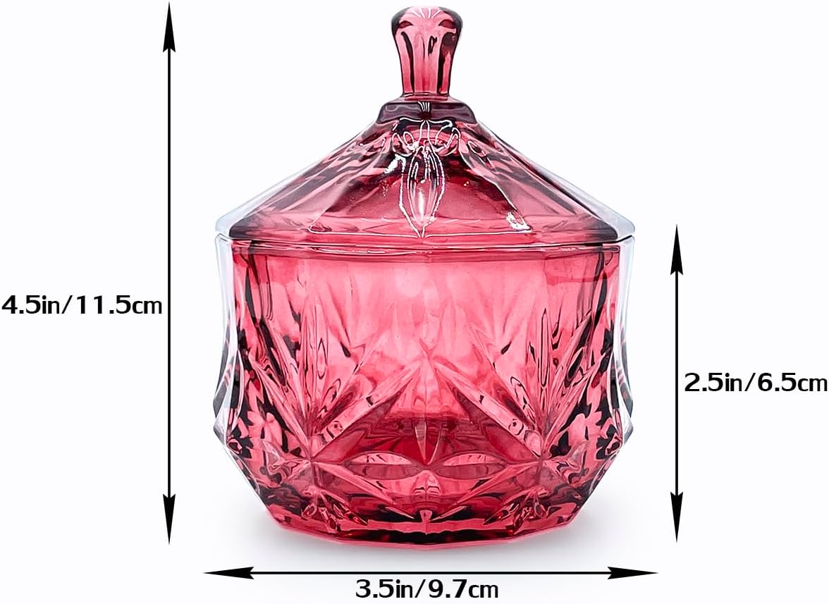 Glass Candy Cookie Jar,Small Crystal Chrismas Candy Dish with Lid,Dark Feminine Decor,Vanity Bathroom Organizer(Magenta)