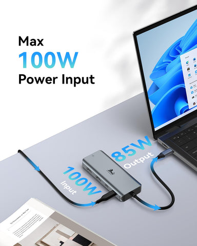 LIONWEI 9 in 1 Laptop USB C Docking Station, Dual HDMI, 100W PD, USB C 3.0, Ethernet, Audio/Mic, USB C Hub for Dell/Surface/HP/Lenovo Laptops