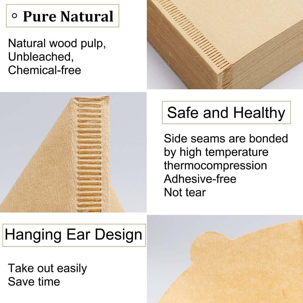 Cone Coffee Filters Size 02, 200 Count 1-4 Cups Unbleached V02 Disposable Coffee Filter Paper, Compatible with Conical Shaped Pour Over Coffee Dripper and Drip Coffee Maker