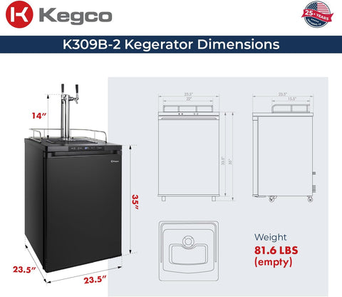 Kegco K309B-2 Double Faucet Digital Black Kegerator