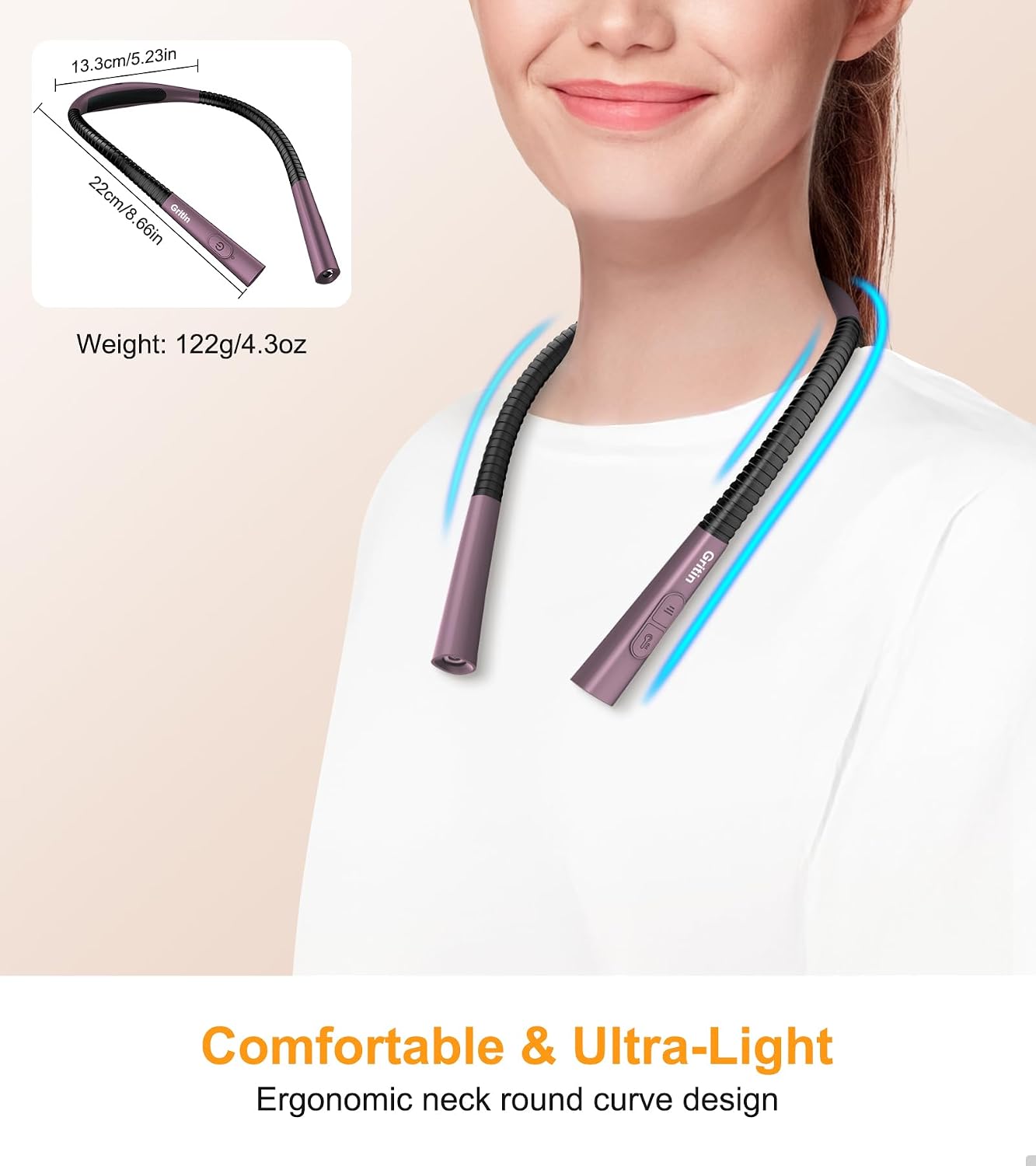 Gritin Book Light, Eye Caring 4-Color&5-Brightness Neck Light Reading Light