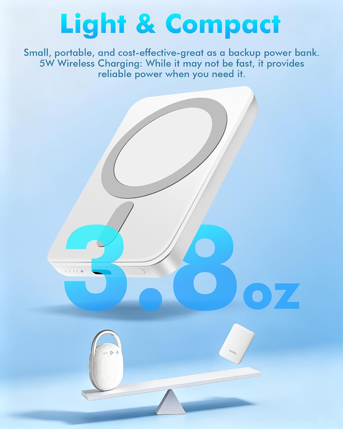 Miady Magnetic Portable Charger Power Bank for iPhone 5000mAh
