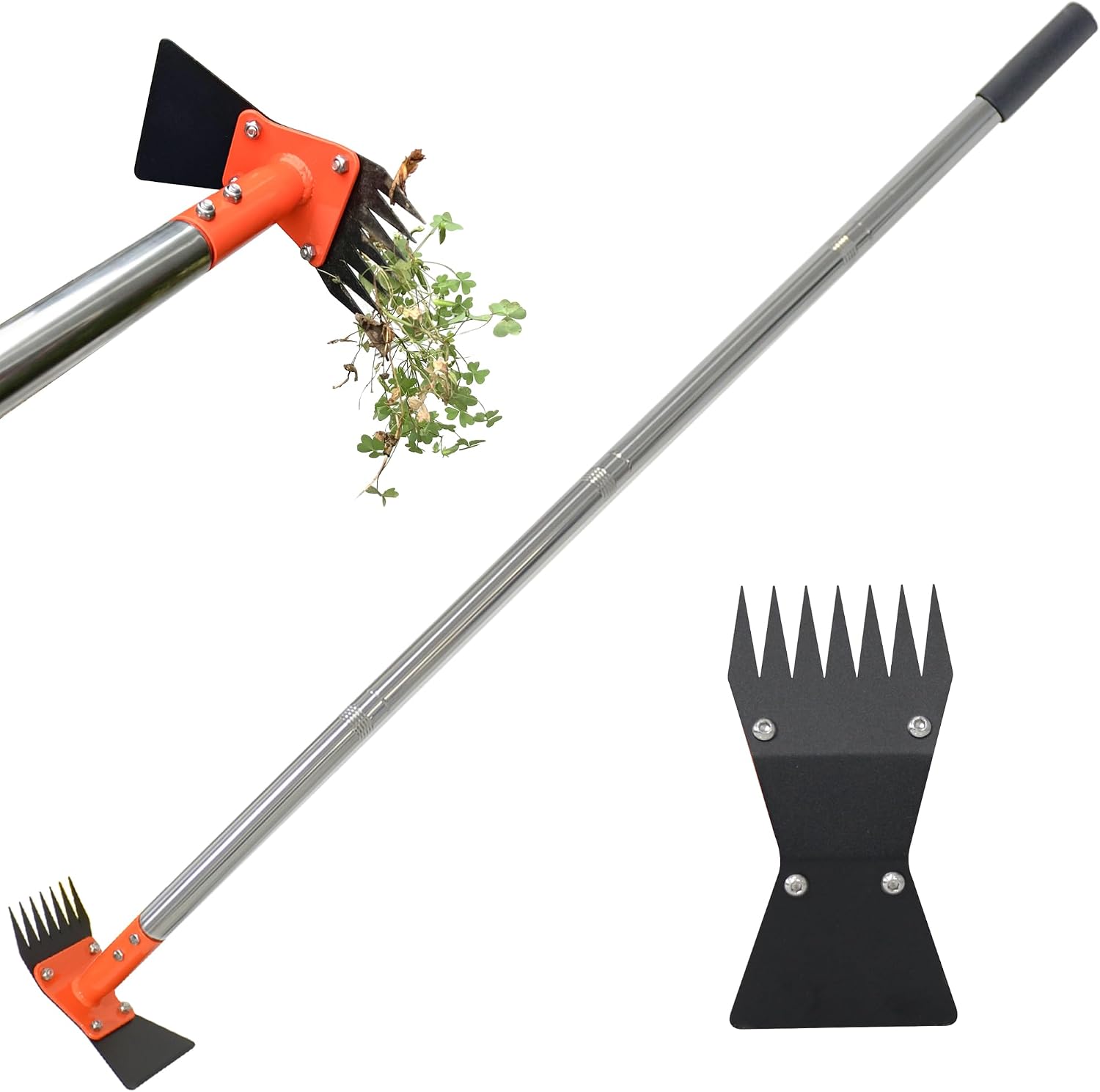 2-in-1 Garden Hoe and Weed Puller Rake 60 Inch Spring Steel Head