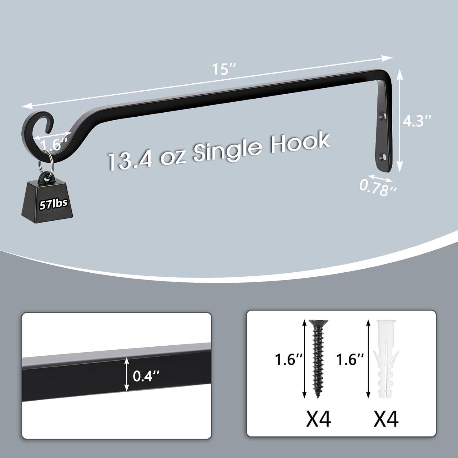 Gtongoko 15 Inch Heavy Duty Metal Plant Hangers Outdoor Indoor, 2 Pack