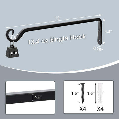Gtongoko 15 Inch Heavy Duty Metal Plant Hangers Outdoor Indoor, 2 Pack