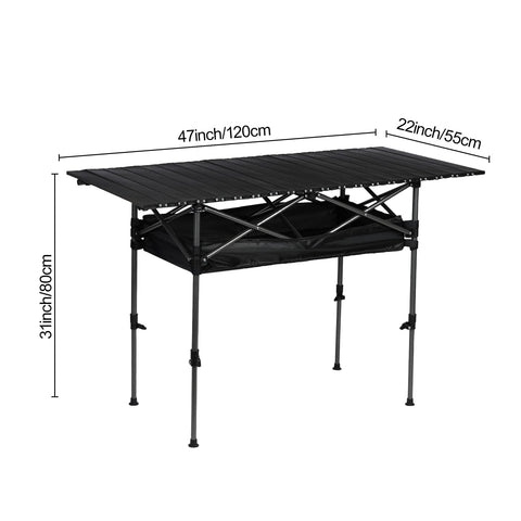 Honrane Outdoor Folding Portable Picnic Camping Table, Adjustable Height Camping Table, Outdoor Table with Storage Organizer and Carrying Bag, Picnic Table for Outdoor Cooking, Picnic, Camp, Boat,