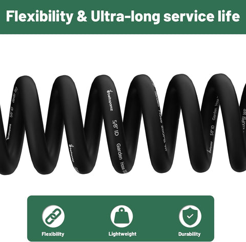 Beitopamz Short Garden Hose 3 ft x 5/8 in Male to Female Heavy Duty Small Water Hose Extender Connector, Lightweight Rubber Hybrid Leader Hose, Leak-Free Connections, 3/4'' Brass Fittings, Black