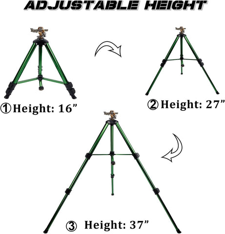 Biswing Impact Sprinkler Head on Tripod Base, Heavy Duty Lawn Sprinklers, 360 Degree Large Area Irrigation, Metal Sprinkler Nozzle & Solid Alloy Metal Extension Legs Flip Locks, 1 Pack
