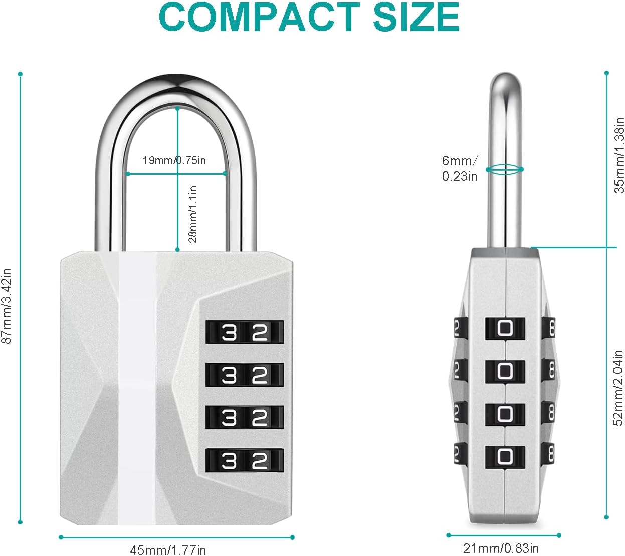 ZHEGE Locker Lock, 4 Digit Combination Lock Gym Lock & White Code (Silver)