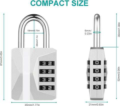 ZHEGE Locker Lock, 4 Digit Combination Lock Gym Lock & White Code (Silver)
