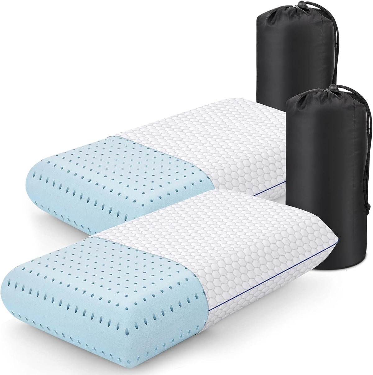 CushyOasis Memory Foam Bed Pillows for Sleeping, Set of 2, Camping Size