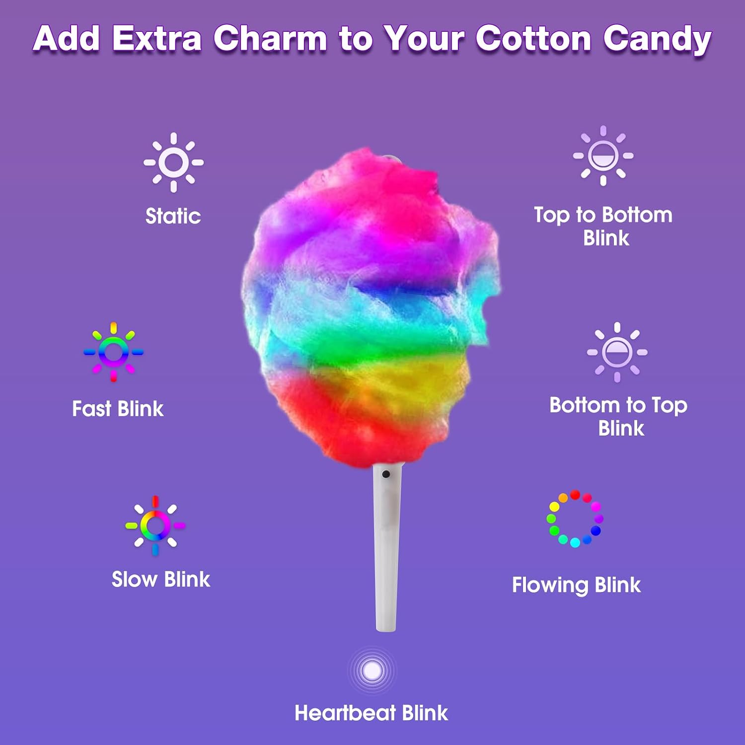 25-Pack LED Cotton Candy Glow Sticks, Cotton Candy Cone Alternative