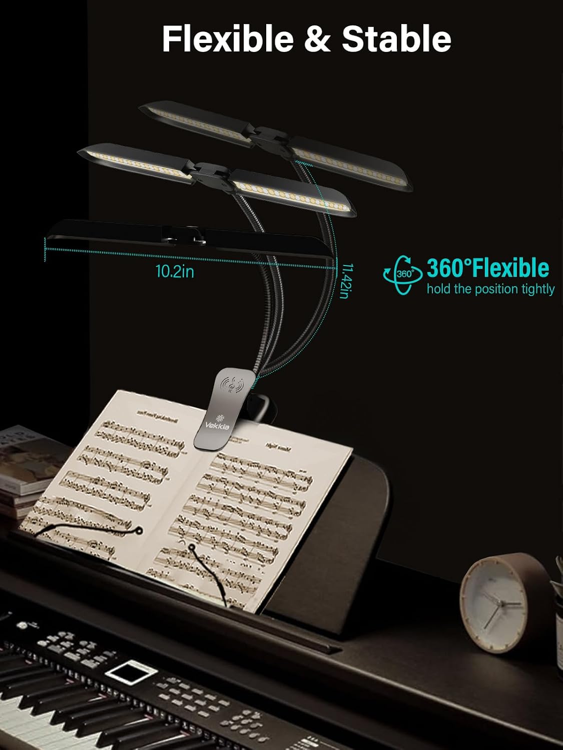 Vekkia 64 Led Rechargeable Music Stand Light - Folding Clip On Piano Lamp