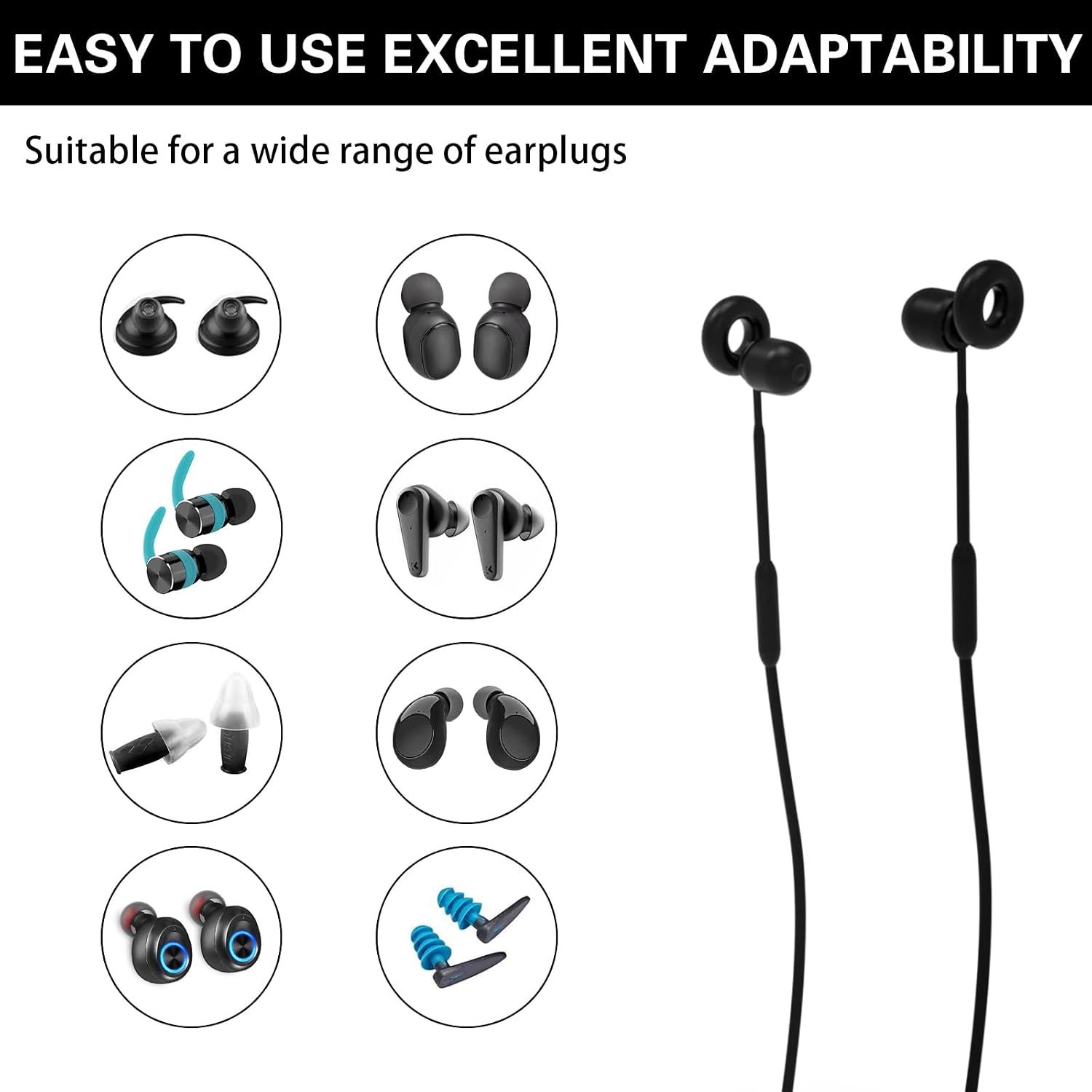 Earplug Lanyard [2 pcs] with Magnetic Tug-Resistant Safety Cord Black