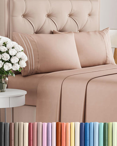 Queen Size 4 Piece Sheet Set - Comfy Breathable & Cooling Sheets - Mauve