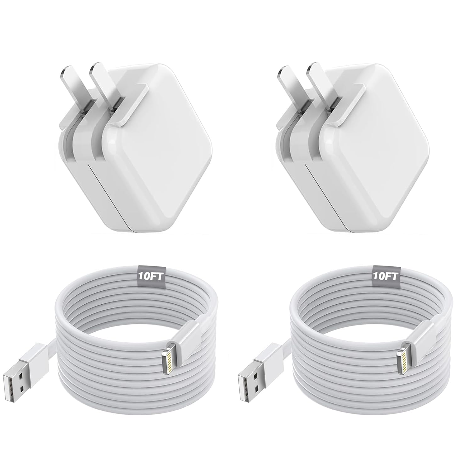 Long 10FT iPad Charger,2Pack iPhone Charger Pad Cord Fast Charging 12W USB