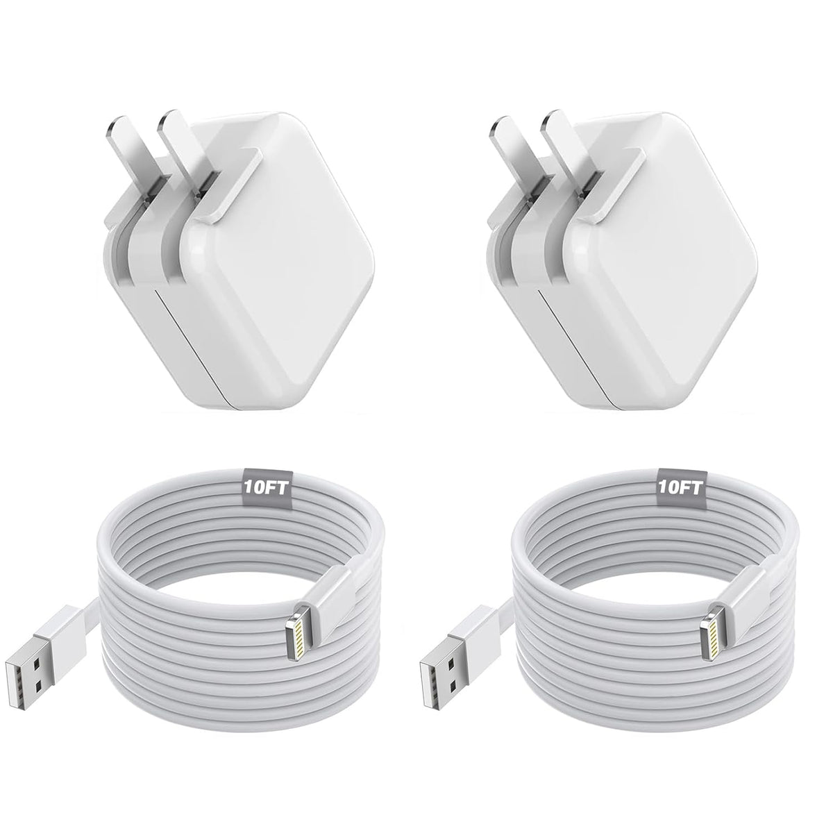 Long 10FT iPad Charger,2Pack iPhone Charger Pad Cord Fast Charging 12W USB