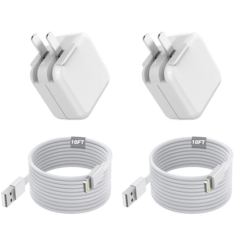 Long 10FT iPad Charger,2Pack iPhone Charger Pad Cord Fast Charging 12W USB