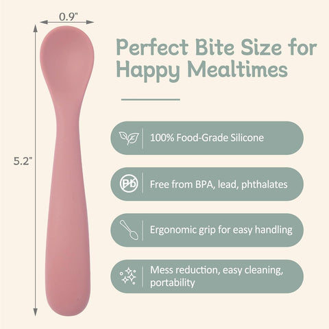 Eascrozn 6 Pack Silicone Baby Spoons Self Feeding 6 Months+, BPA Free