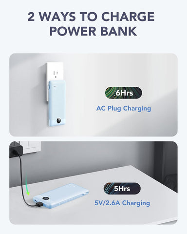 VRURC Portable Charger, Power Bank Built-in Cables and AC Wall Plug