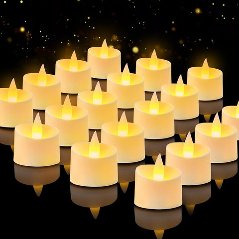 Flameless Tea Lights Set of 24 Realistic Battery Operated Candles with Climbing Flame Effect, Cozy Ambient Candles for Wedding Party Home & Table Decor, 150H+ Battery Included (Ivory)