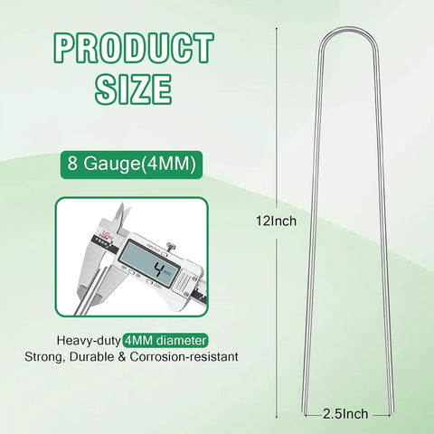 8 Gauge Landscape Staples, FUIJOL 12 Inch 15 25 50 100 Pack Heavy Duty U-Shaped Landscape Stakes, Galvanized Garden Staples for Weed Barrier Stakes, Ground Cover, Irrigation Tubing, Fence (25,12 Inch)