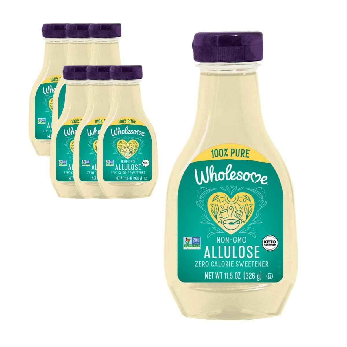 Wholesome Sweeteners 11.5-Ounce Allulose, Zero Calorie Sweetener, Keto Friendly, Non GMO, Non-Erythritol, Gluten Free & Vegan Liquid Sweetener, 6 Pack