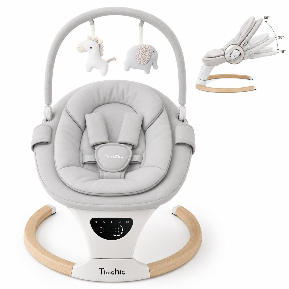 Baby Swing with Auto-Rocking, 5 Motions & 12 Melodies，Gray