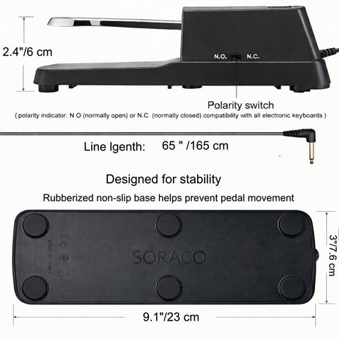 Soraco Sustain Pedal Universal for Yamaha Casio Roland Korg Behringer Moog Piano Midi Electronic keyboards Style with Polarity Switch, 1/4'' Input Plug