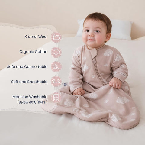 KaiyaBaby Organic Cotton Baby Sleep Sack, Long Sleeve 1.0 TOG, 6-18M