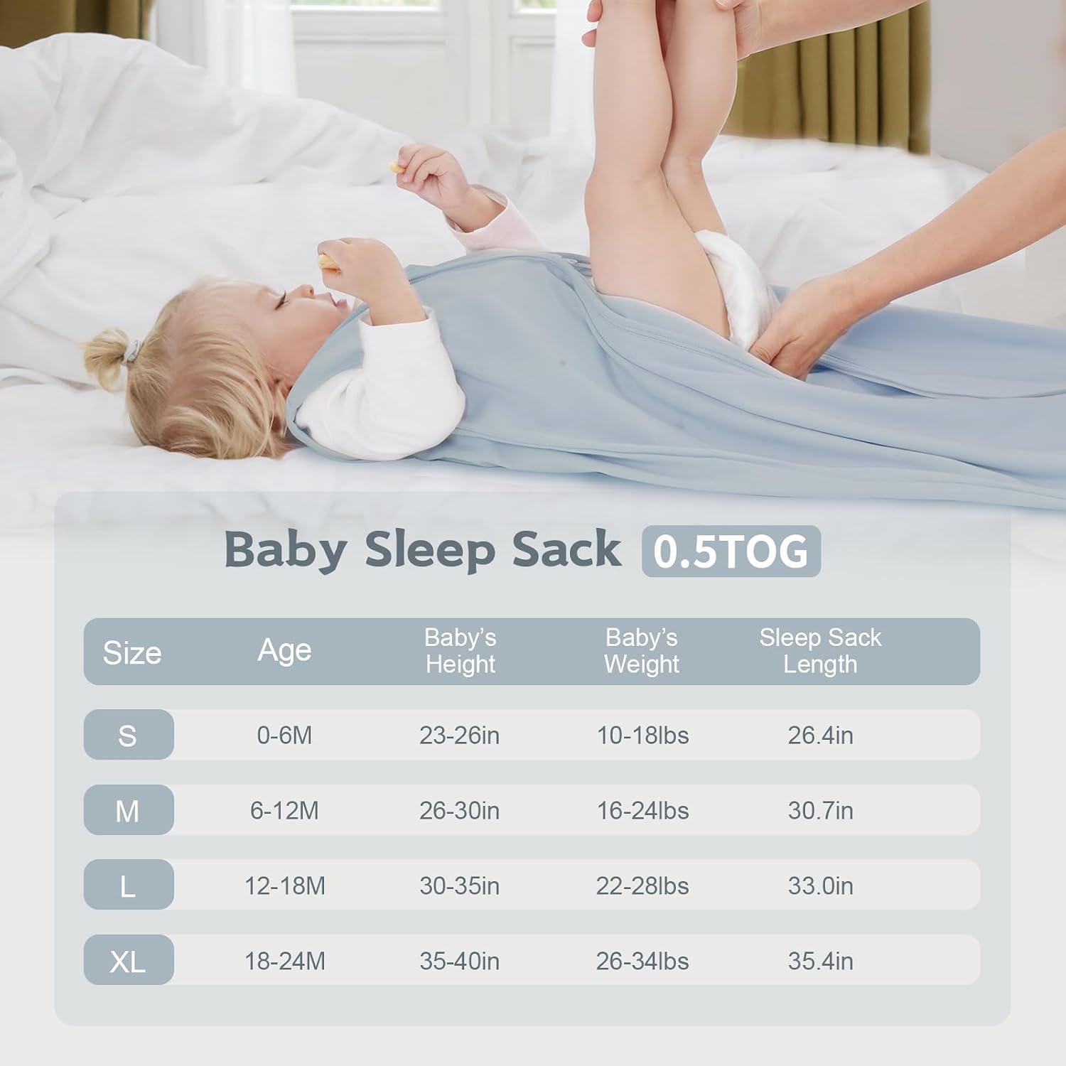 Baby Sleep Sack 18-24 Months, 100% Cotton Wearable Blanket, 0.5 Tog, 3 Pack