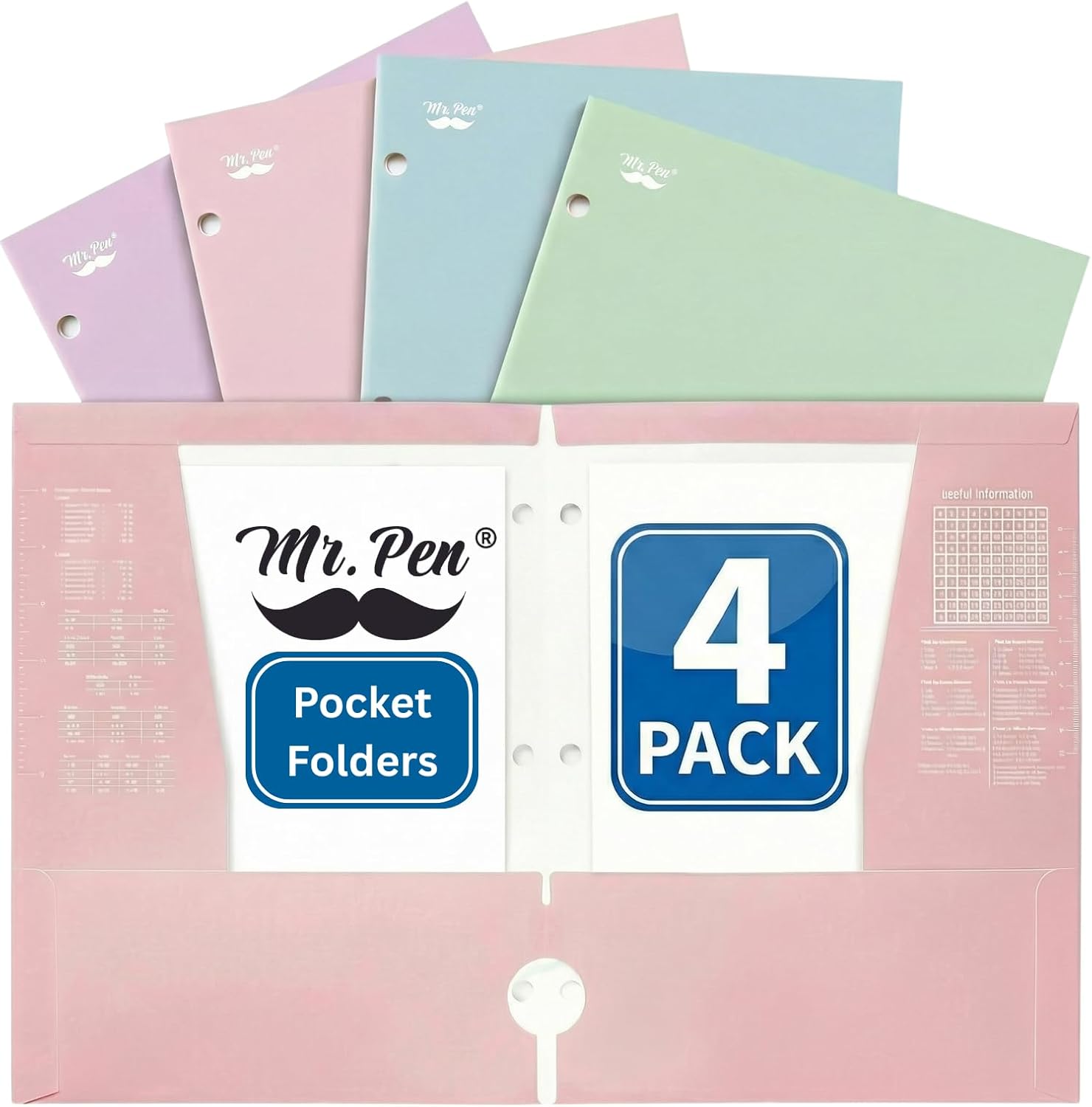 Mr. Pen- 4-Pocket Folders, 4 Pack, 12.5" x 9.5", Pastel Colors | Tear-Resistant Paper Folders with Pockets 3 Holes Punched, High Capacity