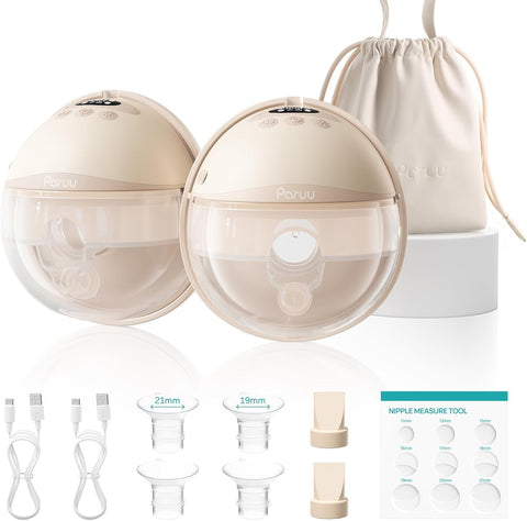 Paruu P16 Pro Wearable Breast Pump, Hands-Free Electric Breast Pump with 160min Battery & Night Light, 4 Modes & 12 Levels, 309mmHg Suction, 24mm Flange, Storage Bag & Dust Cover, 2 Pack (Champagne)