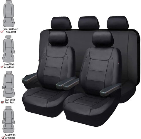 Flying Banner car seat Covers Protects Water Proof Faux Leather Carbon Fiber Front and Rear Bench (Black, Full Set - 8PCS)